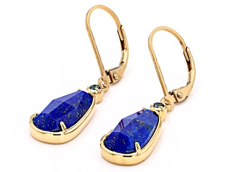 Blue Lapis Lazuli with London Blue Topaz 18k Yellow Gold Over Sterling Silver Earrings 0.09ctw