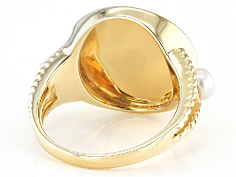 LOUIS VUITTON 18K Yellow Gold Freshwater Pearl Monogram Charm Ring