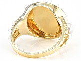 Coin Replica With Cultured Freshwater Pearl 18k Yellow Gold Over Sterling Silver Ring