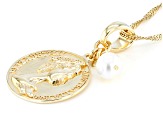 Coin Replica With Cultured Freshwater Pearl 18k Gold Over Sterling Silver Pendant With Chain