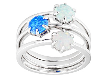 Picture of Multicolor Lab Created Opal Rhodium Over Sterling Silver Set of 3 Rings
