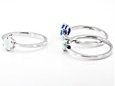 Multicolor Lab Created Opal Rhodium Over Sterling Silver Set of 3 Rings