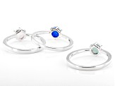 Multicolor Lab Created Opal Rhodium Over Sterling Silver Set of 3 Rings