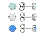 Multicolor Lab Created Opal Rhodium Over Sterling Silver Set of 3 Stud Earrings