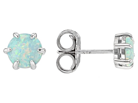 Multicolor Lab Created Opal Rhodium Over Sterling Silver Set of 3 Stud Earrings