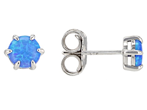 Multicolor Lab Created Opal Rhodium Over Sterling Silver Set of 3 Stud Earrings