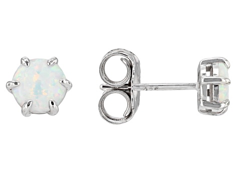 Multicolor Lab Created Opal Rhodium Over Sterling Silver Set of 3 Stud Earrings
