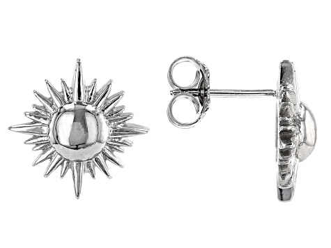 Rhodium Over Sterling Silver Sun Stud Earrings
