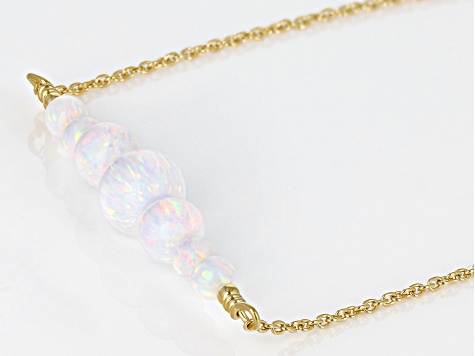 Multi Color Lab Created Opal 18k Yellow Gold Over Sterling Silver Graduated Bar Necklace