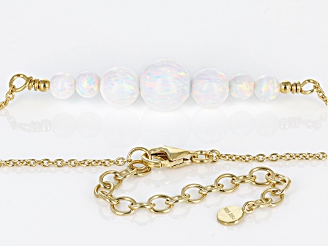 Multi Color Lab Created Opal 18k Yellow Gold Over Sterling Silver Graduated Bar Necklace
