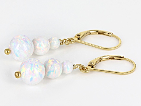 Multi Color Lab Created Opal 18k Yellow Gold Over Sterling Silver Graduated Drop Earrings