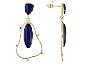 Blue Lapis and Blue Diamond 18k Yellow Gold Over Sterling Silver Earrings 0.04ctw