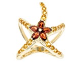 Red Garnet and Citrine 18k Yellow Gold Over Sterling Silver Sea Star Ring 1.39ctw
