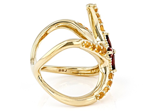 Red Garnet and Citrine 18k Yellow Gold Over Sterling Silver Sea Star Ring 1.39ctw