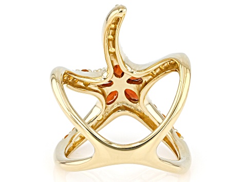Red Garnet and Citrine 18k Yellow Gold Over Sterling Silver Sea Star Ring 1.39ctw