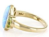 Blue Lab Created Opal and Peridot 18k Yellow Gold Over Sterling Silver Ring 0.52ctw