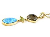 Blue Lab Opal & Gray Labradorite with Peridot 18k Yellow Gold Over Silver Pendant With Chain 0.26ctw