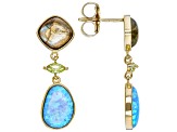 Lab Blue Opal, Gray Labradorite and Peridot 18k Yellow Gold Over Sterling Silver Earrings 0.30ctw