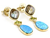 Lab Blue Opal, Gray Labradorite and Peridot 18k Yellow Gold Over Sterling Silver Earrings 0.30ctw