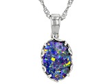 Opal Triplet Rhodium Over Sterling Silver Enhancer With 18" Chain