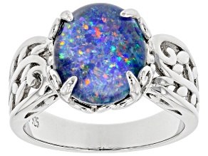 Opal Triplet Rhodium Over Sterling Silver Ring
