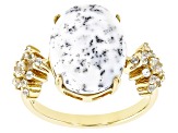 Dendritic Opal and White Zircon 18k Yellow Gold Over Silver Ring .48tcw