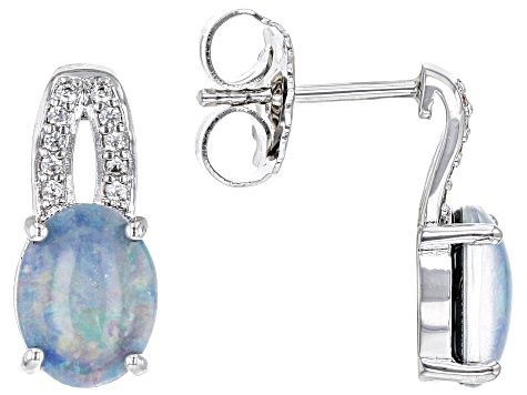 Opal Triplet & 0.12ctw White Zircon Rhodium Over Brass Earrings