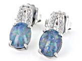 Opal Triplet & 0.12ctw White Zircon Rhodium Over Brass Earrings