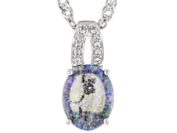 Picture of Opal Triplet & White Zircon Rhodium Over Brass Pendant With Chain