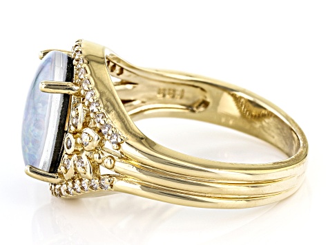 Opal Triplet & White Zircon 18k Yellow Gold Over Brass Ring 0.29ctw