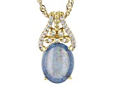 Opal Triplet & White Zircon 18k Yellow Gold Over Brass Pendant With Chain 0.13ctw