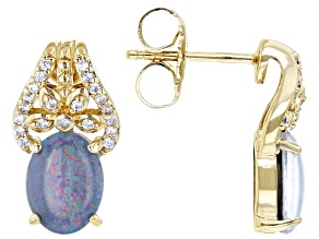 Australian Opal Triplet & White Zircon 18k Yellow Gold Over Brass Stud Earrings 0.2