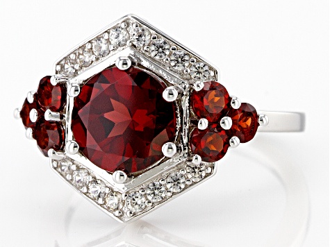 Red Vermelho Garnet™ Rhodium Over Sterling Silver Ring 3.28ctw