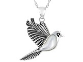White Mother-Of-Pearl Rhodium Over Sterling Silver Dove Pendant With Chain