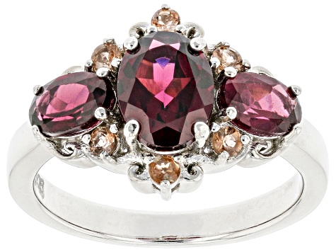 Raspberry Rhodolite Rhodium Over Sterling Silver Ring 2.77ctw