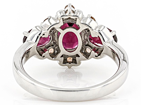 Raspberry Rhodolite Rhodium Over Sterling Silver Ring 2.77ctw