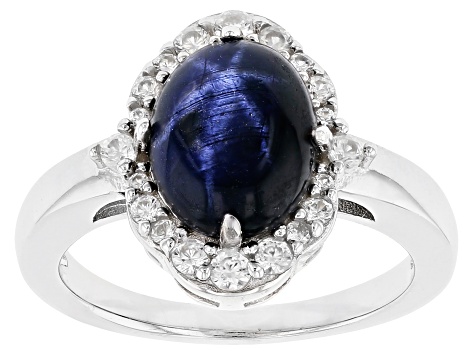 Blue Sapphire Rhodium Over Sterling Silver Ring 0.39ctw
