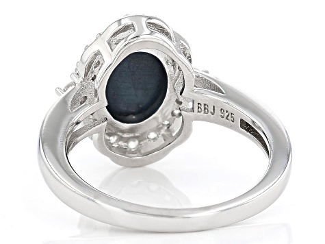 Blue Sapphire Rhodium Over Sterling Silver Ring 0.39ctw