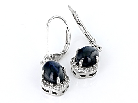 Blue Sapphire Rhodium Over Sterling Silver Dangle Earrings 3.69ctw