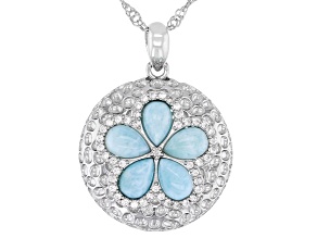 Blue Larimar Rhodium Over Sterling Silver Pendant With Chain 0.21ctw