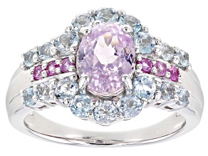 Pink Kunzite Rhodium Over Sterling Silver Ring. 2.63ctw