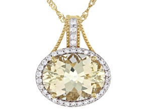 Yellow Labradorite With White Zircon 18K Gold Over Sterling Silver Enhancer With Chain 7.66ctw