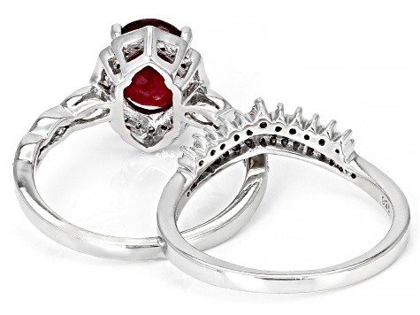 Red Mahaleo(R)  Ruby Rhodium Over Sterling Silver Set of 2 Rings 2.64ctw