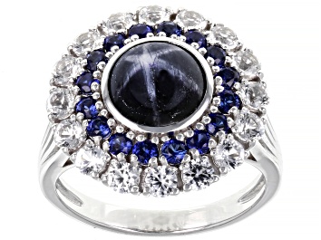Picture of Blue Star Sapphire Rhodium Over Sterling Silver Ring 4.34ctw