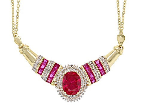 Red Lab Created Ruby 18K Yellow Gold Over Sterling Silver Necklace 2.39ctw