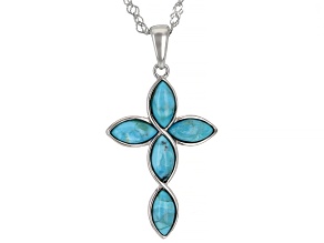 Blue Turquoise Rhodium Over Sterling Silver Cross Pendant With Chain