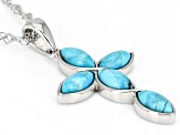Blue Composite Turquoise Rhodium Over Sterling Silver Cross Pendant With Chain
