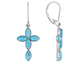 Blue Turquoise Rhodium Over Sterling Silver Cross Earrings