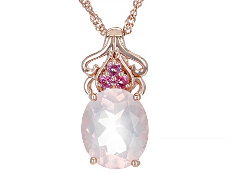 Rose Quartz 18k Rose Gold Over Silver Pendant With Chain 3.77ctw