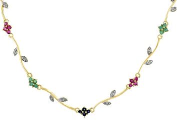 Picture of Multi-Color Multi-Gemstone 18k Yellow Gold Over Sterling Silver Necklace 2.61ctw